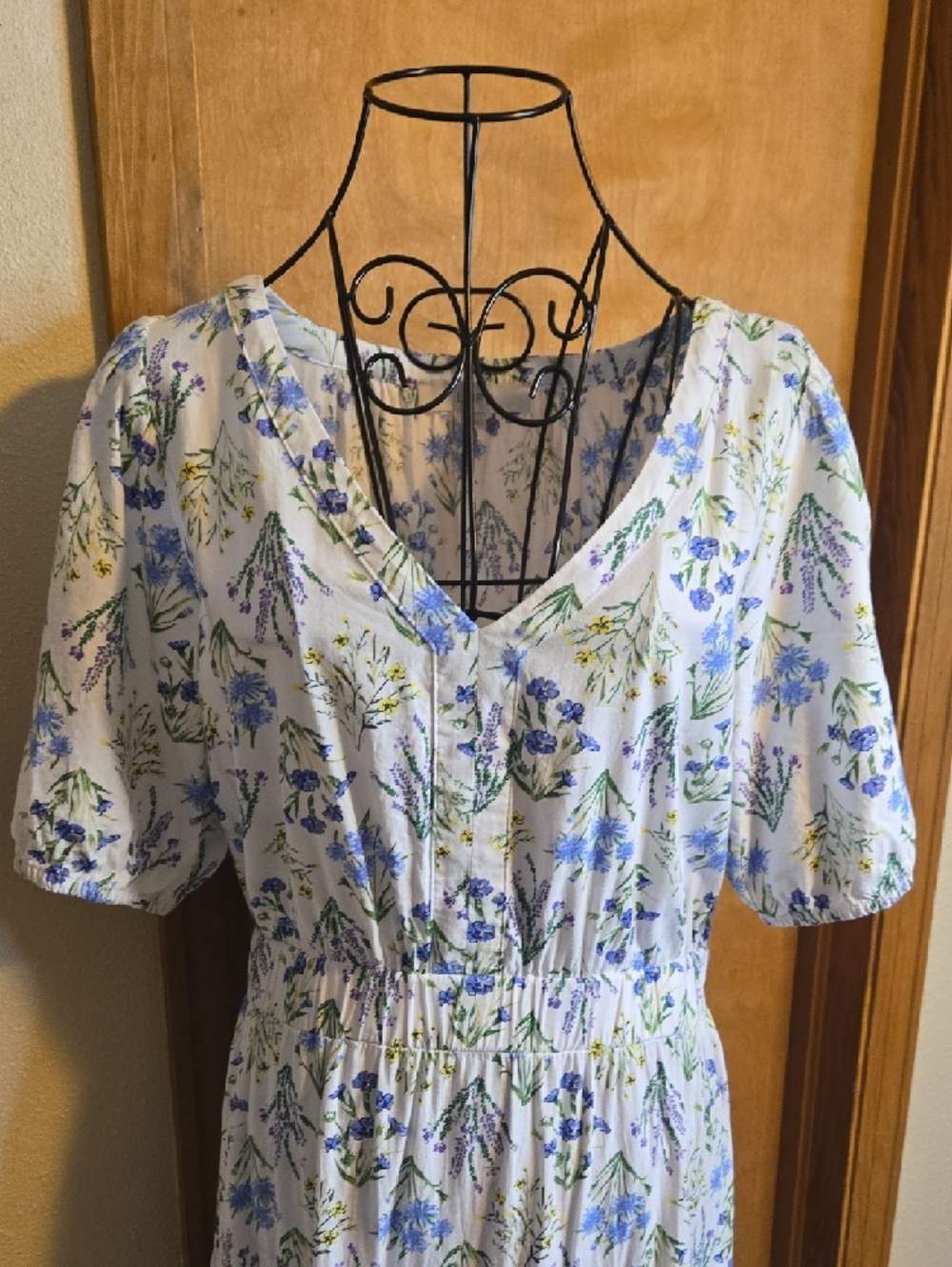 LOFT White Maxi Dress with Blue and Green Floral Print - Picture 3 of 9